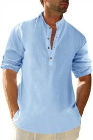 img 4 attached to Summer-Ready Henley Shirt For Men In Linen-Cotton Blend Fabric; Long Sleeve, Hippie-Inspired, Beach & Yoga Friendly; Plain And Versatile Casual Tee For Any Occasion.