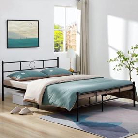 img 2 attached to Stylish And Sturdy AINGOO Queen Bed Frame With Headboard And Footboard, Steel Slat Support And No Box Spring Required