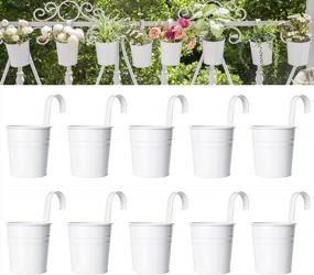 img 4 attached to Dahey 10 Pcs Hanging Flower Pots Metal Iron Bucket Planter For Railing Fence Balcony Garden Home Decoration Flower Holders With Detachable Hooks, White, 4 Inches