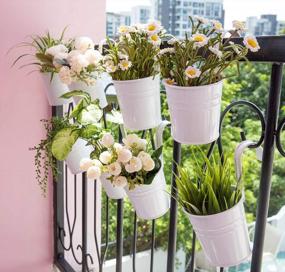 img 3 attached to Dahey 10 Pcs Hanging Flower Pots Metal Iron Bucket Planter For Railing Fence Balcony Garden Home Decoration Flower Holders With Detachable Hooks, White, 4 Inches