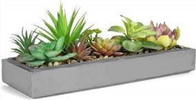 img 1 attached to Modern Gray Clay Planter Tray With 15-Inch Mixed Color Artificial Succulent Arrangement