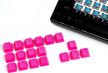 vulture rubber keycaps cherry mx double shot backlit 18 keycap set compatible for gaming mechanical keyboard oem profile doubleshot rubberized diamond textured tactile grip with key puller (pink) logo