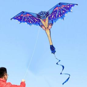 img 1 attached to Воздушный змей-дракон для начинающих для детей и взрослых - легко летать с вращающимся хвостом и 200-футовой струной воздушного змея - 55X62 дюйма