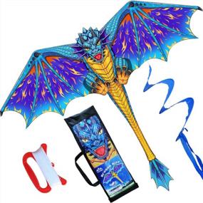 img 4 attached to Beginner-Friendly Dragon Kite For Kids And Adults - Easy To Fly With Spinning Tail And 200Ft Kite String - 55X62 Inches