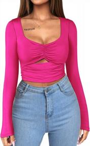 img 4 attached to Get Ready To Flaunt Your Style With FENSACE Women'S Cut Out Long Sleeve Crop Top - A Perfect Blend Of Sexy And Comfortable