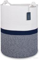 comse extra large blanket basket: stylish tall storage and laundry basket, 15.7”x 21.7”, cotton rope, xxxl size for toys, clothes, and more, white/navy blue blend логотип