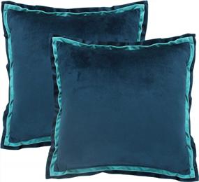 img 3 attached to 2 Pack 18X18 Inch Luxury Blue Velvet Throw Pillow Cover With Flange Design - Soft Silky Cushion Case For Couch Sofa Bedroom Decor