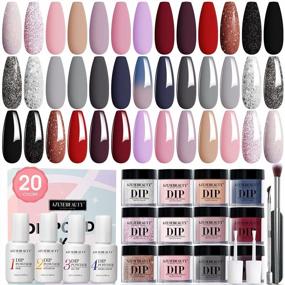 img 4 attached to 29 Pcs Dip Powder Nail Kit Starter, AZUREBEAUTY Fall Winter 20 Colors Glitter Red Pink Black Grey Acrylic Dipping Powder System Essential Liquid Set With Base & Top Coat For French Nails Art Manicure DIY Salon Gift For Women