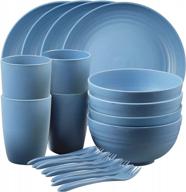 microwave-safe wheat straw dinnerware set: unbreakable plates, bowls, cups for camping, rv or kitchen - 20 pcs tableware, lightweight, dishwasher safe! логотип