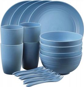 img 4 attached to Microwave-Safe Wheat Straw Dinnerware Set: Unbreakable Plates, Bowls, Cups For Camping, RV Or Kitchen - 20 Pcs Tableware, Lightweight, Dishwasher Safe!