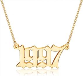 img 4 attached to 18K Gold Plated Old English Birth Year Number Pendant Necklace - Perfect Jewelry Gift For Her Birthday Or Anniversary From 1970-2021