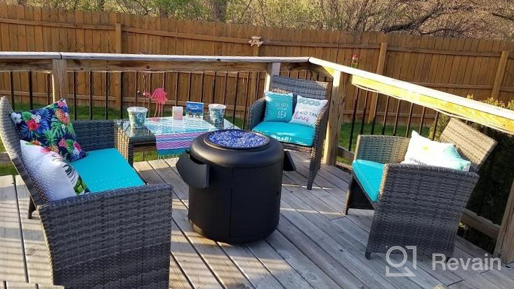 img 1 attached to Goplus 4-Piece Rattan Patio Furniture Set Outdoor Wicker Conversation Sofa Weather Resistant Cushions Tempered Glass Tabletop Lawn Backyard Pool Garden Turquoise review by Diane Brown