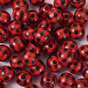 img 3 attached to Rustic Buffalo Plaid Wood Beads For DIY Crafts & Home Decor - 50Pcs 16Mm Round Wooden Balls In Red & Black For Christmas Garlands And Jewelry Making