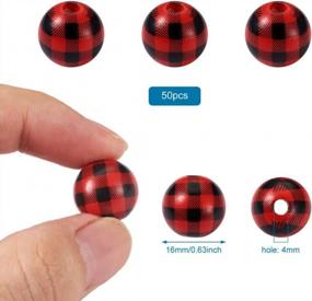 img 2 attached to Rustic Buffalo Plaid Wood Beads For DIY Crafts & Home Decor - 50Pcs 16Mm Round Wooden Balls In Red & Black For Christmas Garlands And Jewelry Making