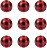 rustic buffalo plaid wood beads for diy crafts & home decor - 50pcs 16mm round wooden balls in red & black for christmas garlands and jewelry making logo