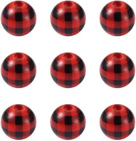 img 4 attached to Rustic Buffalo Plaid Wood Beads For DIY Crafts & Home Decor - 50Pcs 16Mm Round Wooden Balls In Red & Black For Christmas Garlands And Jewelry Making