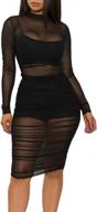 👗 sprifloral long sleeve mesh cover up bodycon dress - seductive see-through sheer ruched dress for club outfits логотип