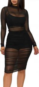 img 4 attached to 👗 Sprifloral Long Sleeve Mesh Cover Up Bodycon Dress - Seductive See-Through Sheer Ruched Dress for Club Outfits