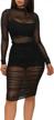 👗 sprifloral long sleeve mesh cover up bodycon dress - seductive see-through sheer ruched dress for club outfits logo