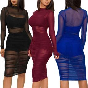 img 1 attached to 👗 Sprifloral Long Sleeve Mesh Cover Up Bodycon Dress - Seductive See-Through Sheer Ruched Dress for Club Outfits