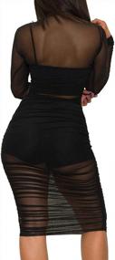 img 3 attached to 👗 Sprifloral Long Sleeve Mesh Cover Up Bodycon Dress - Seductive See-Through Sheer Ruched Dress for Club Outfits