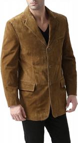img 1 attached to Men'S Three-Button Leather Blazer Suede Sport Coat Jacket (Regular, Big & Tall, And Short) By BGSD