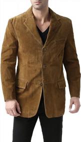 img 3 attached to Men'S Three-Button Leather Blazer Suede Sport Coat Jacket (Regular, Big & Tall, And Short) By BGSD