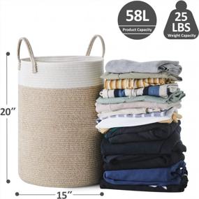img 3 attached to Woven Cotton Rope Laundry Hamper By YOUDENOVA, 58L - Collapsible Basket For Clothing And Blanket Organization - Bedroom And Laundry Room Storage Solution - Brown And White