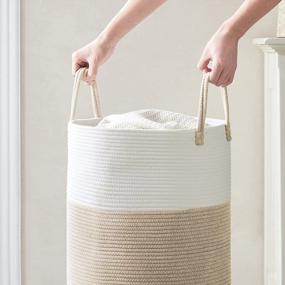 img 2 attached to Woven Cotton Rope Laundry Hamper By YOUDENOVA, 58L - Collapsible Basket For Clothing And Blanket Organization - Bedroom And Laundry Room Storage Solution - Brown And White