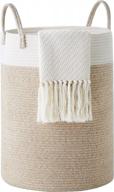 woven cotton rope laundry hamper by youdenova, 58l - collapsible basket for clothing and blanket organization - bedroom and laundry room storage solution - brown and white логотип