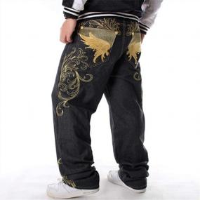 img 2 attached to Street Style Statement: QBO Men'S Tattoo Embroidery Graffiti Baggy Jeans Joggers