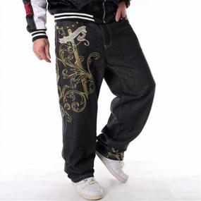img 1 attached to Street Style Statement: QBO Men'S Tattoo Embroidery Graffiti Baggy Jeans Joggers
