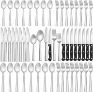 stainless steel flatware cutlery set for 8 - lianyu 48-piece matte silverware with steak knives, square eating utensils tableware include forks knives spoons dishwasher safe logo