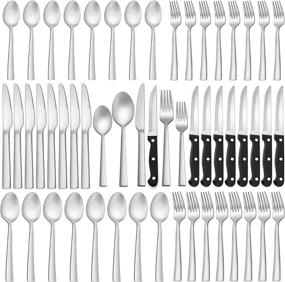 img 4 attached to Stainless Steel Flatware Cutlery Set For 8 - LIANYU 48-Piece Matte Silverware With Steak Knives, Square Eating Utensils Tableware Include Forks Knives Spoons Dishwasher Safe