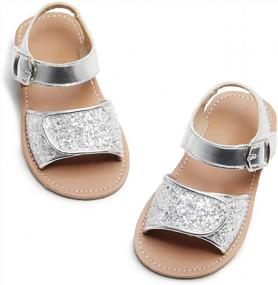 img 4 attached to Sparkle Up Her Summer: Stylish Glitter Flower Open-Toe Sandals For Little Girls