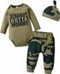 adorable 3pcs outfit set for newborn boys: long sleeve romper, pants & hat logo