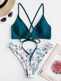 img 3 attached to ZAFUL Women'S Swimsuit Bikini Set With Scale Print And Lace-Up Crisscross Bralette