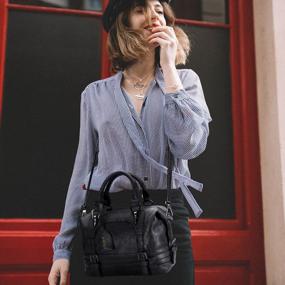 img 3 attached to JOSEKO Leather Tote Bag, Women Retro Oil Wax Faux Leather Shoulder Bag Crossbody Bag For Ladies Black 28Cm(L) X 13Cm(W) X 20Cm(H)
