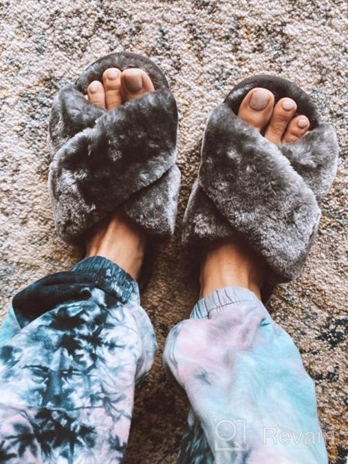 img 1 attached to Women'S Cross Band Slippers Soft Plush Furry Open Toe Fur Slide Fluffy Slip-On House Shoes Indoor Outdoor Footwear For Women review by Jamel Ochoa