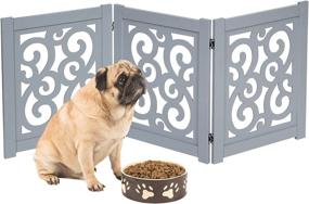 img 2 attached to 🐾 Freestanding Pet Gate 4-Panel & 3-Panel for Dogs | Folding Quadfold & Trifold Pet Gate | Decorative Indoor Pet Gate for Small Dogs | Grey Scroll | 47"x19" | HOME DISTRICT