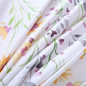 img 1 attached to Queen Size Pink Gray Green Floral Branches Flower Leaf Print Duvet Cover Bedding Set With 2 Pillowcases - Brandream Garden Style Reversible Purple Collection