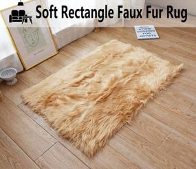 img 2 attached to Faux Fur Rectangle Area Rug 2X3Ft Khaki - Indoor Chair Cover, Bedroom Floor Sofa Living Room