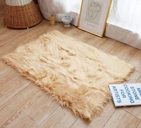 img 4 attached to Faux Fur Rectangle Area Rug 2X3Ft Khaki - Indoor Chair Cover, Bedroom Floor Sofa Living Room