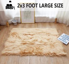 img 3 attached to Faux Fur Rectangle Area Rug 2X3Ft Khaki - Indoor Chair Cover, Bedroom Floor Sofa Living Room