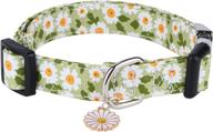 chede green daisy cotton dog collar for small medium large dogs - quick-release buckle, adjustable girl pet collar (medium) with soft flowers design logo