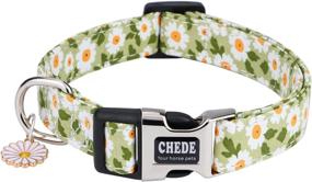 img 3 attached to CHEDE Green Daisy Cotton Dog Collar for Small Medium Large Dogs - Quick-Release Buckle, Adjustable Girl Pet Collar (Medium) with Soft Flowers Design