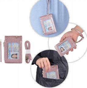 img 3 attached to Rosegold Star Leather ID Badge Holder Wallet With 1 Window, 3 Card Slots & Zipper Coin Pocket + 18.1" Neck Lanyard & 6" Hand Wristlet