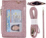rosegold star leather id badge holder wallet with 1 window, 3 card slots & zipper coin pocket + 18.1" neck lanyard & 6" hand wristlet логотип