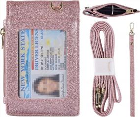 img 4 attached to Rosegold Star Leather ID Badge Holder Wallet With 1 Window, 3 Card Slots & Zipper Coin Pocket + 18.1" Neck Lanyard & 6" Hand Wristlet