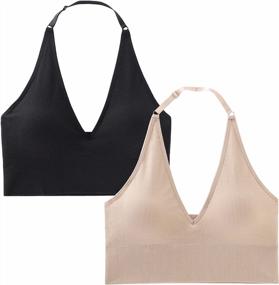 img 4 attached to 👚 Seamless Padded Workout Halter Top for Women - INIBUD Bralette Crop Tanks Sports Bras with Adjustable Strap